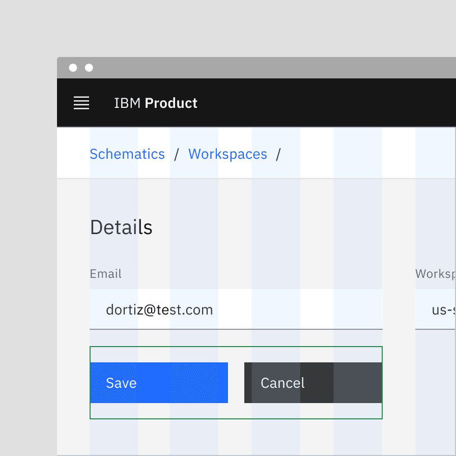 The button group is treated as one element on the grid to achieve a 16px gutter between the two, without the gutter hang.