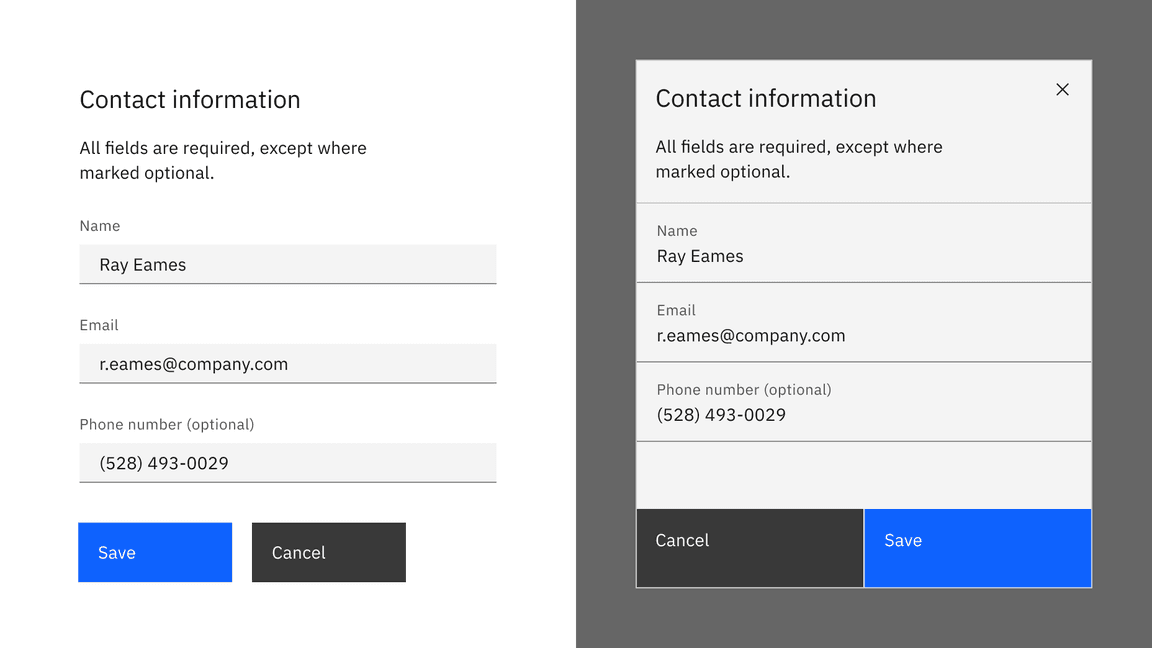 Examples of a default and fluid form styles