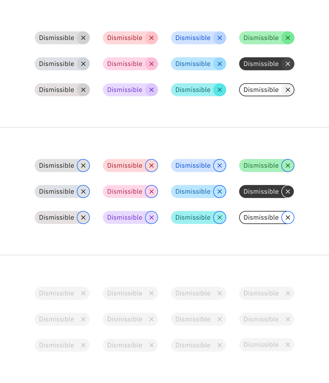 Dismissible tag interactive colors.